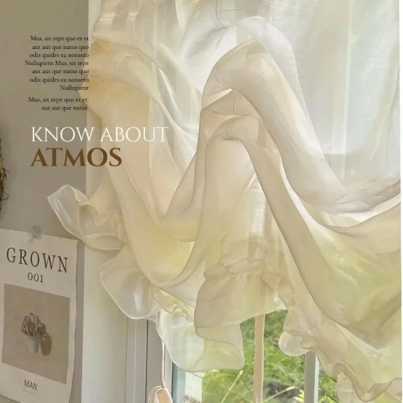 rideau polyester semi transparent beige clair doux ondulé fronces classique romantique maison