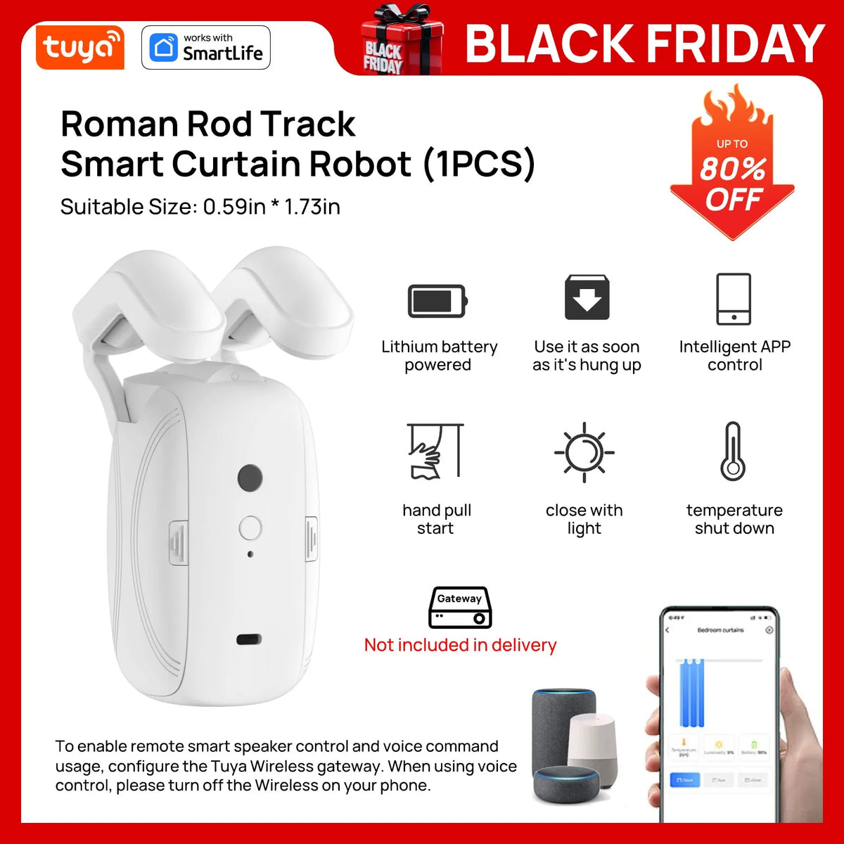 Robot rideau intelligent blanc moderne contrôle app batterie incluse switch manuel lumière température