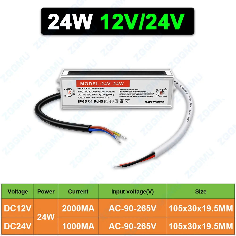transformateur alimentation led 12v 24v 12w 24w 36w 60w étanche ip68 aluminium