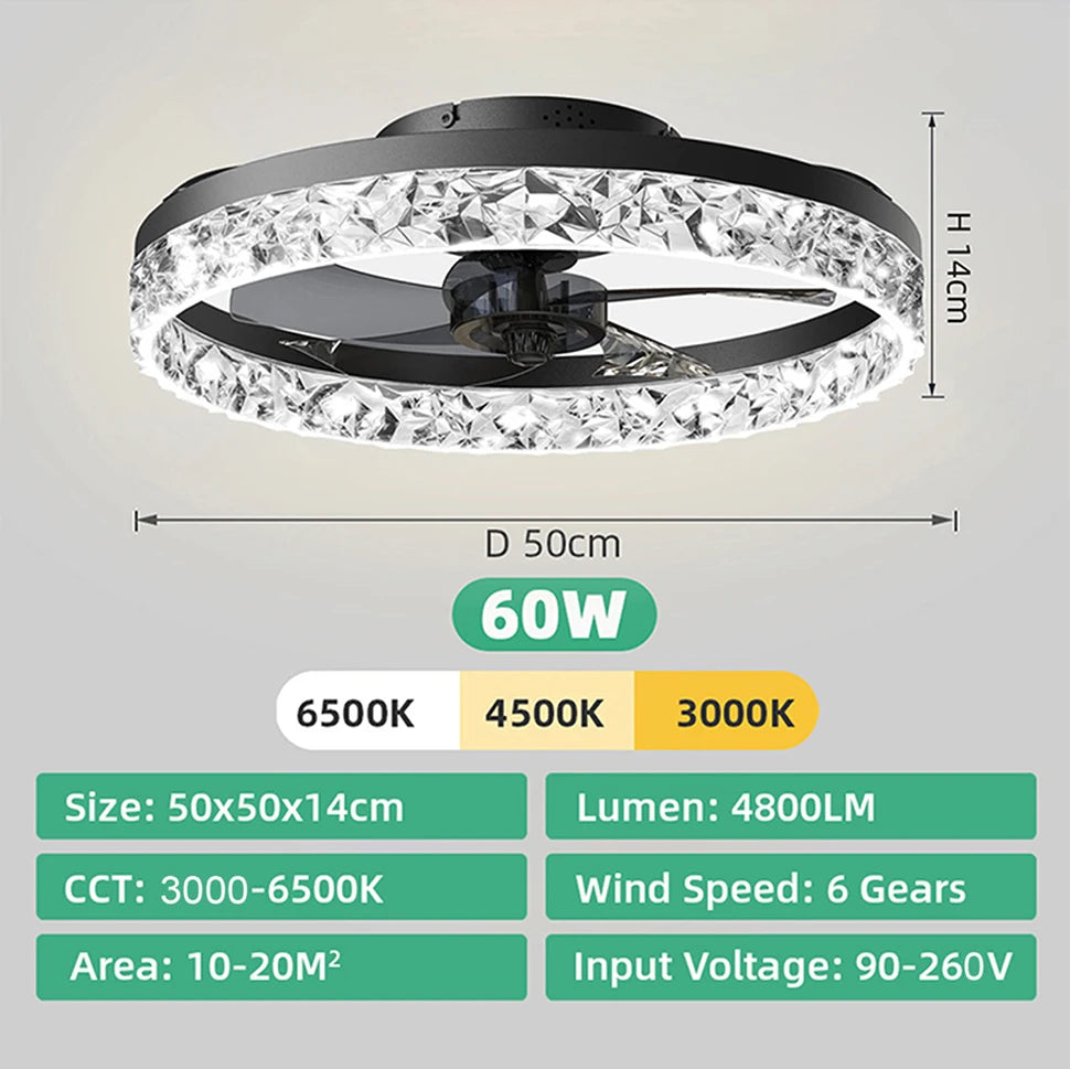 ventilateur led moderne noir blanc pales télécommande vitesses lumens 5000