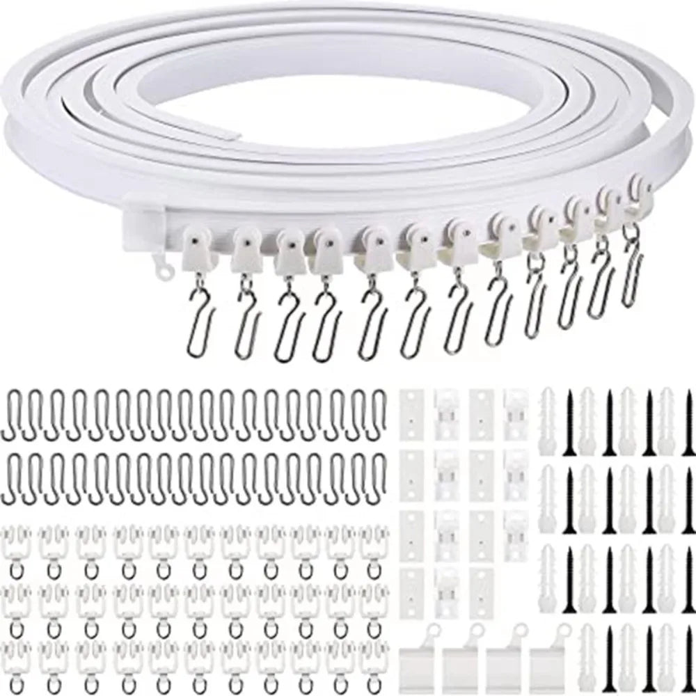 rideau polonais kit rail circulaire blanc moderne accessoires chariot roues crochets supports muraux