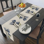 nappe lin bleu beige fleurs tulipes aquarelle moderne table runner déco