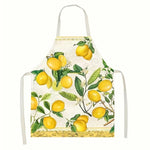 tablier cuisine lin coton élastiques citrons feuilles moderne beige jaune vert