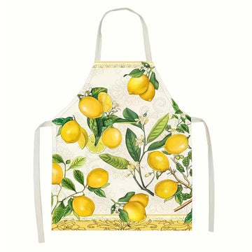 tablier cuisine lin coton élastiques citrons feuilles moderne beige jaune vert