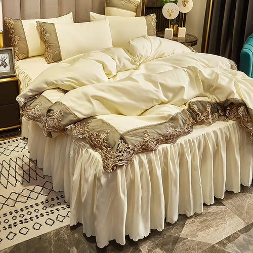 ensemble literie gris foncé broderie dorée satiné classique 1.5m 1.8m 2.0m pièces
