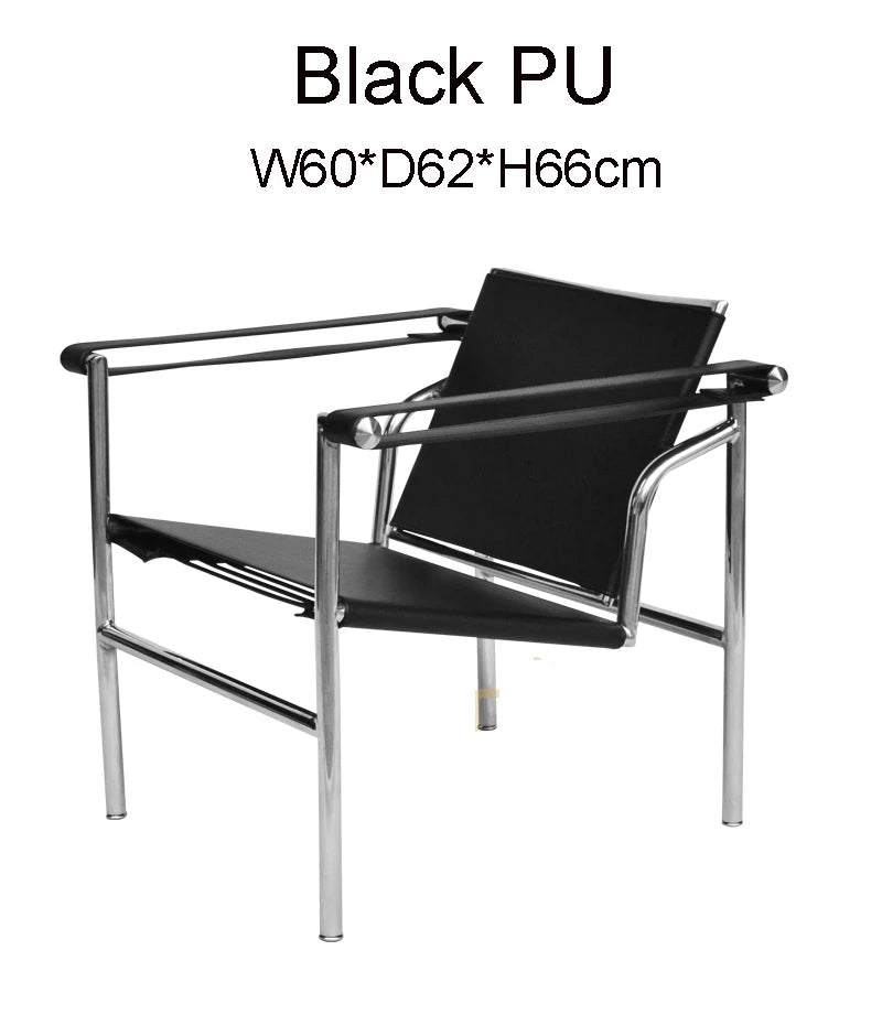 chaise salon moderne minimaliste cuir métal chromé accoudoirs marron noir beige