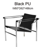 chaise salon moderne minimaliste cuir métal chromé accoudoirs marron noir beige