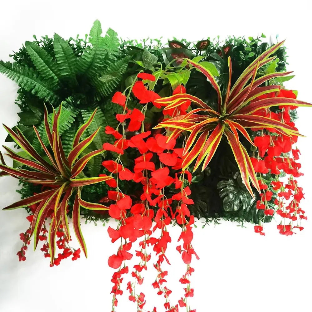 plantes artificielles vertes blanches rouges fleurs feuilles extérieur moderne naturel exposition anniversaireextérieurbureau
