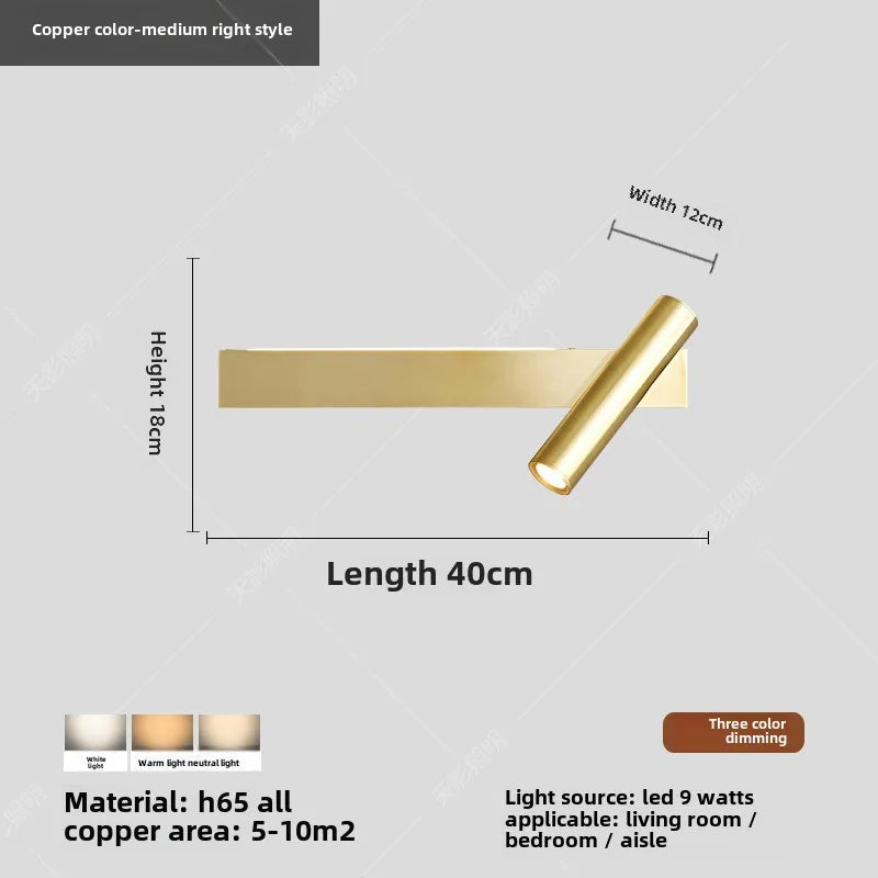 lampe murale moderne or bras articulé barre lumineuse horizontale led chambre coucher salle manger