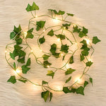 feuilles lierre artificielles guirlande lumineuse verte naturelle filée led 100 lumières décoration intérieure vacances