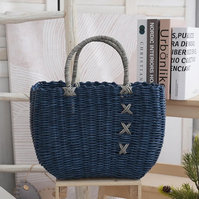 panier osier réutilisable vert rose moderne chic poignées détachables respectueux environnement utilisation multiple