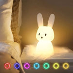 veilleuse nuit lapin blanc moderne enfant led silicone câble usb pression contrôle chambre décoration