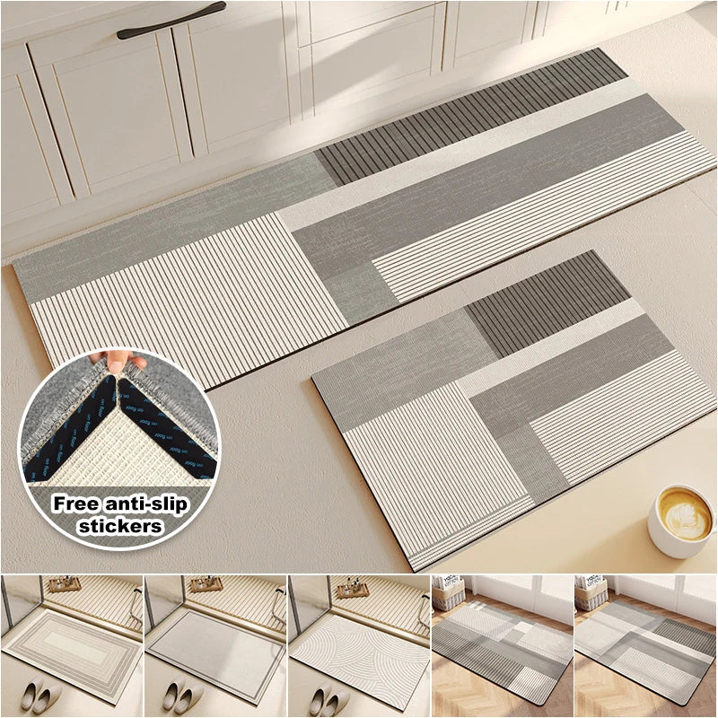 tapis sol antidérapant polyester géométrique moderne gris blanc intérieur extérieur cuisine salle bain