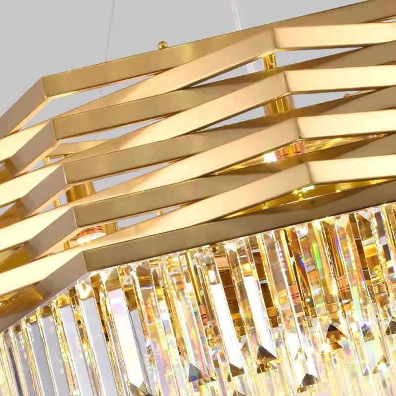 suspension lumineuse moderne dorée cristal transparent rayures horizontales led 3000k 4000k 6000k
