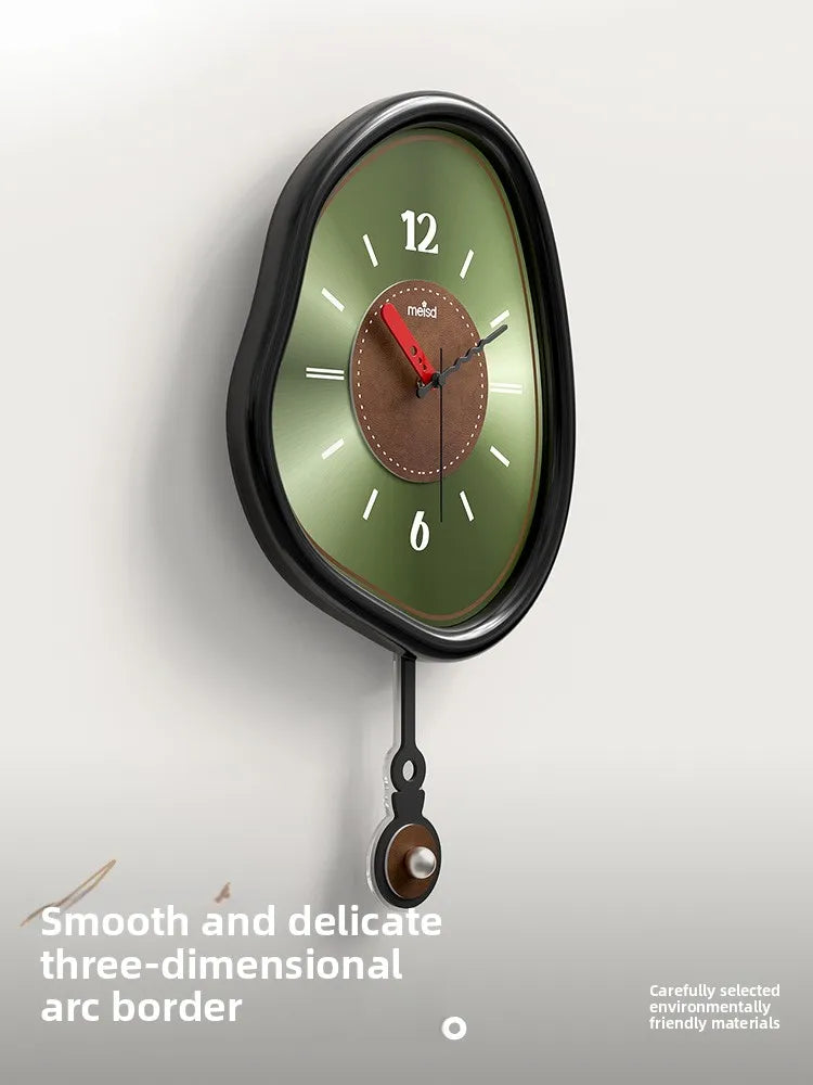 horloge murale vert noir texture cuir aiguille batterie living room retro moderne