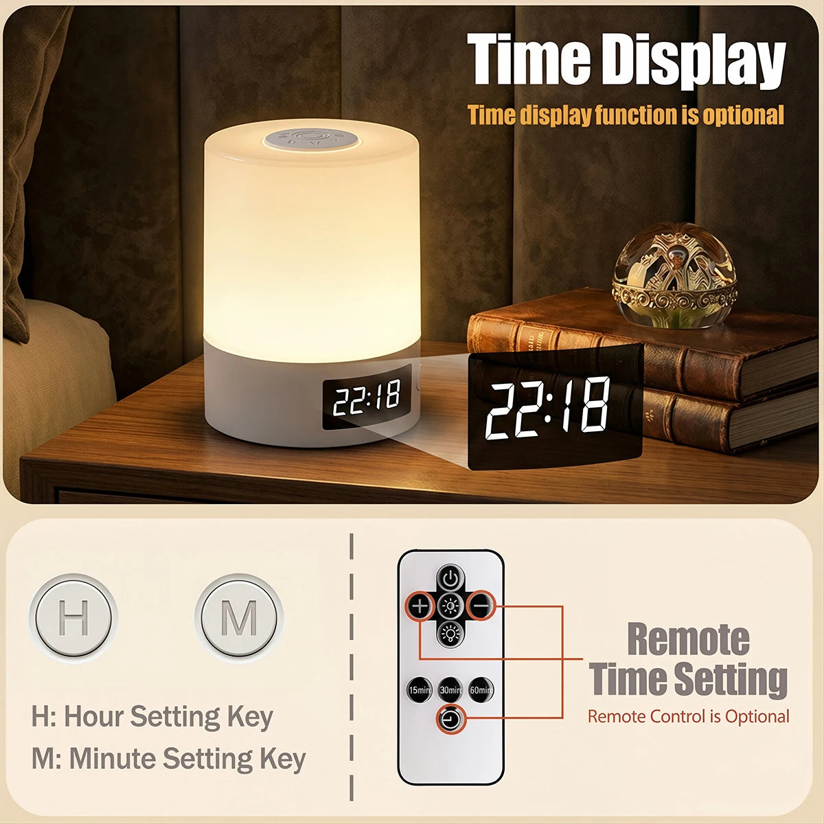 lampe chevet led tactile horloge minuterie télécommande usb réglable couleurs moderne nuit chambre