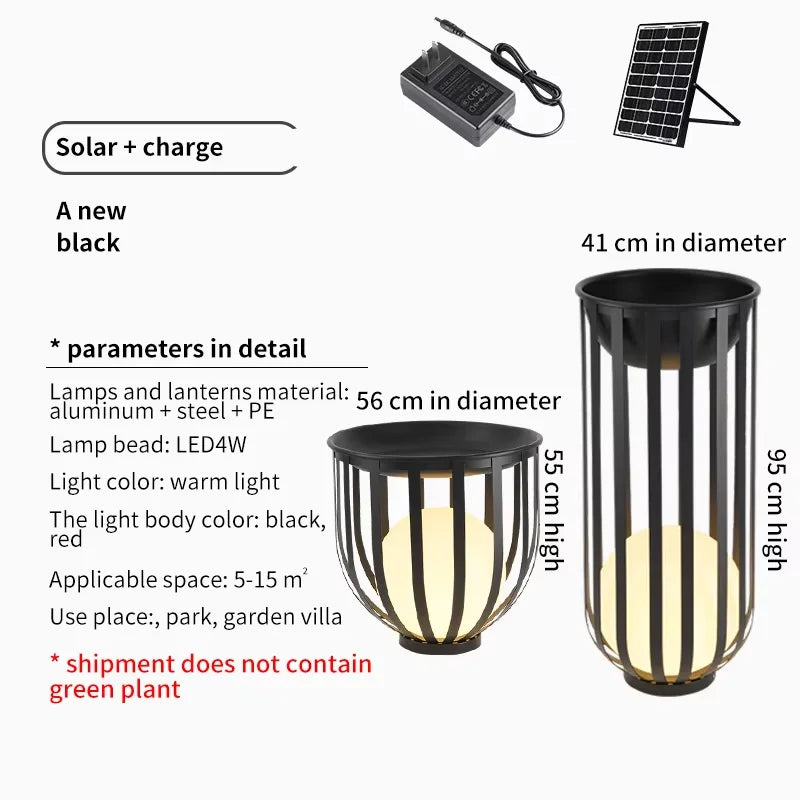 lampe solaire extérieure moderne noire rayures verticales support plante décorative