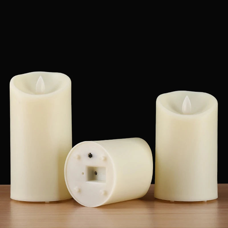 bougies led rechargeables sans flamme trois tailles imitation cire blanc crème télécommande