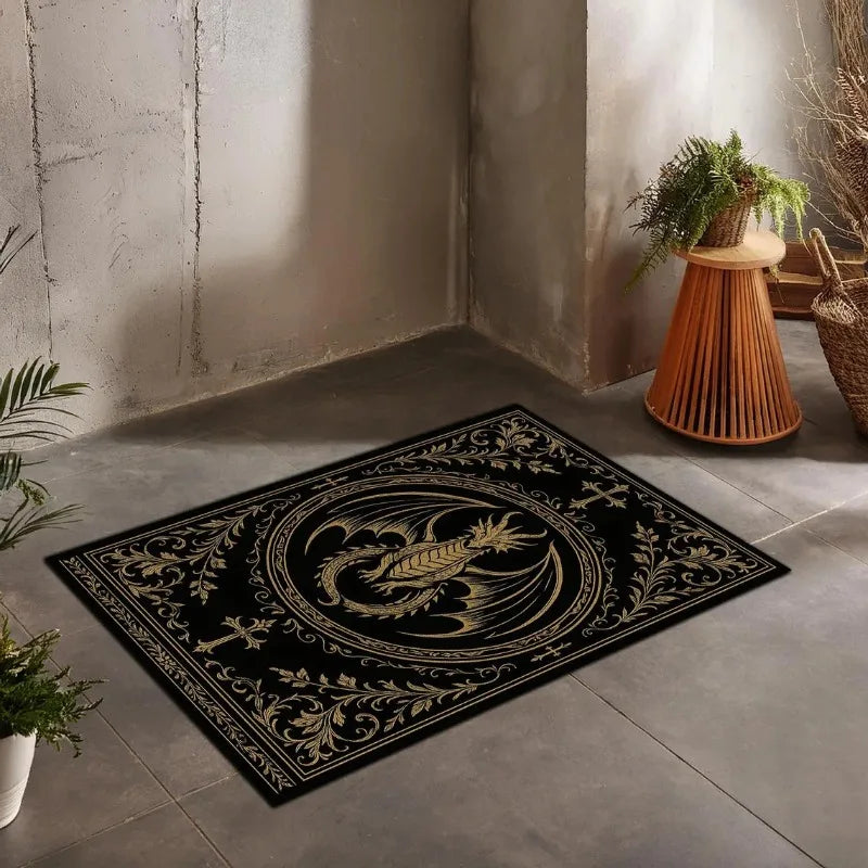 tapis d'entrée halloween chauves souris citrouille trick or treat noir blanc orange