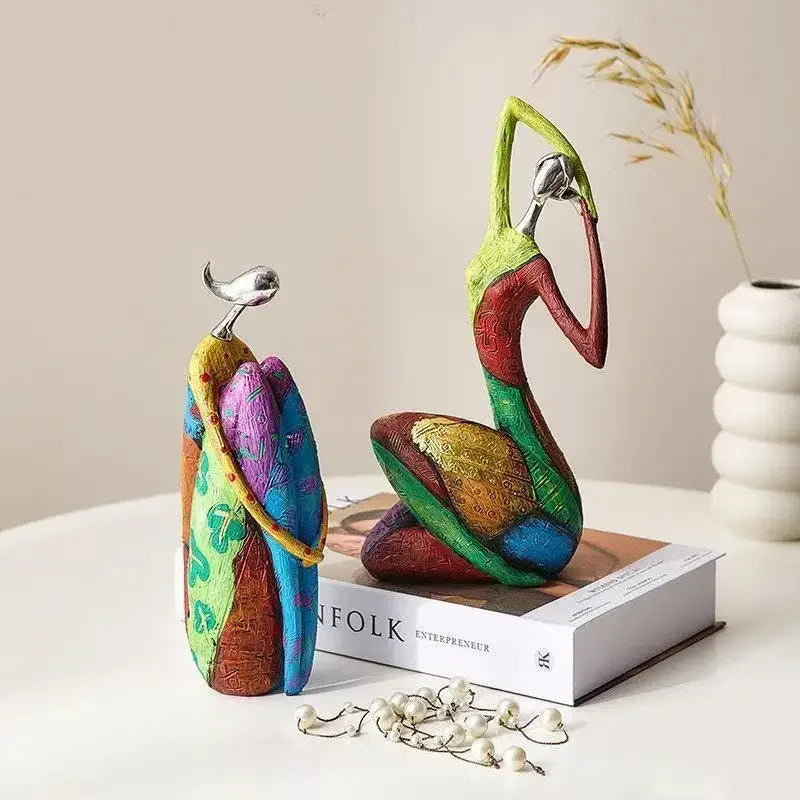 figurine décorative résine abstraite moderne rouge vert bleu Jaune Violet argenté geometrique 27cm hauteur