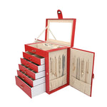 boîte bijoux simili cuir moderne noir rose blanc poignées métalliques rangements multiples velours intérieur