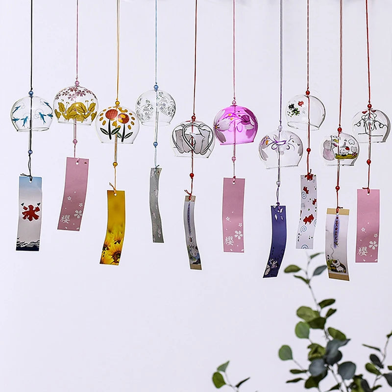 cloches vent japonaises transparentes motifs floraux rubans décoratifs traditionnel kawaii decoration murale interior