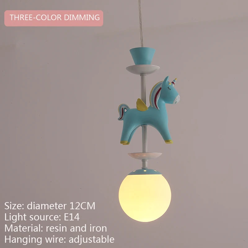 suspension lumineuse verre résine chevaux arc ciel moderne bleu rose enfant blanc contemporain