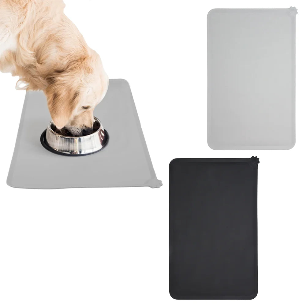 tapis alimentation animaux silicone antidérapant gris noir moderne deux bols patte relevé