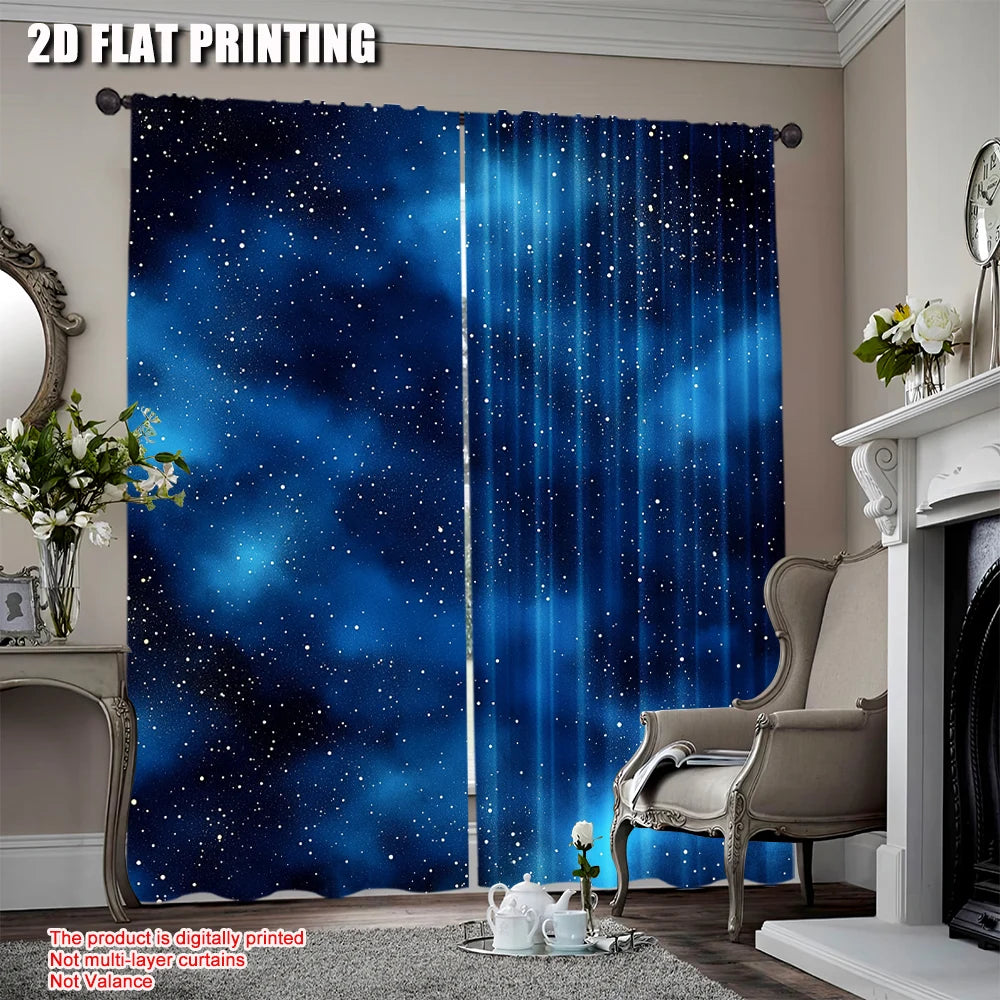 rideau deux pièces étoiles nuages bleu blanc moderne tringle polyester