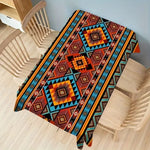 nappe géométrique aztèque moderne bleu orange rouge beige table manger polyester réutilisable