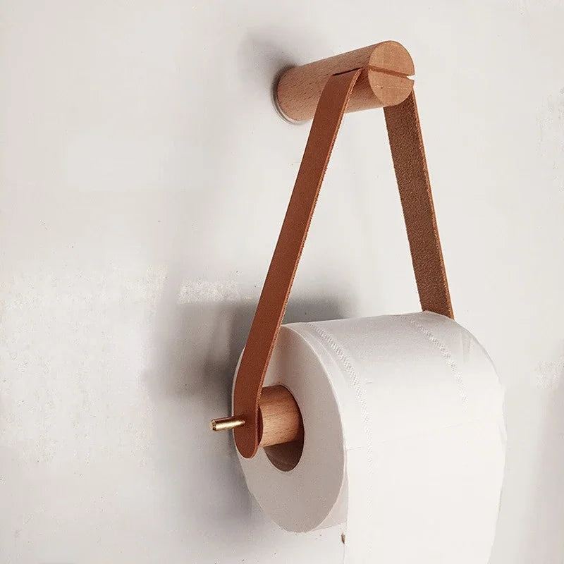 porte rouleau papier toilette bois marron blanc minimaliste moderne cuir inclusion métal doré