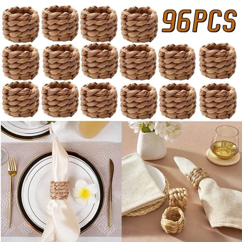 anneaux serviettes tressés naturel moderne rustique adhésif serviettes assiettes couverts plats vase fleurs placemats