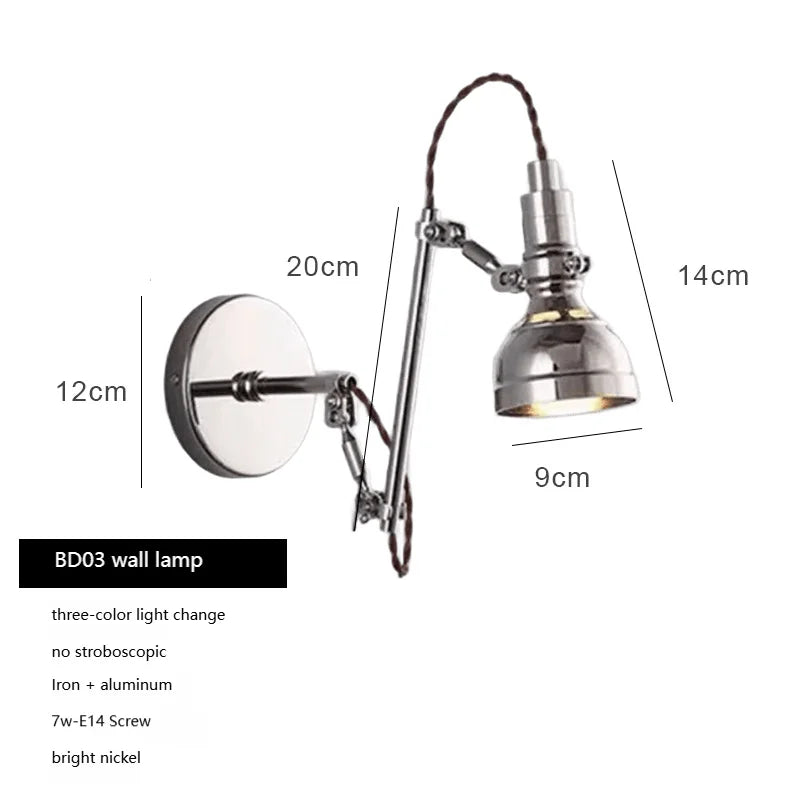 lampe murale industrielle gris métallisé réglable éclairage chambre cuisine salle manger