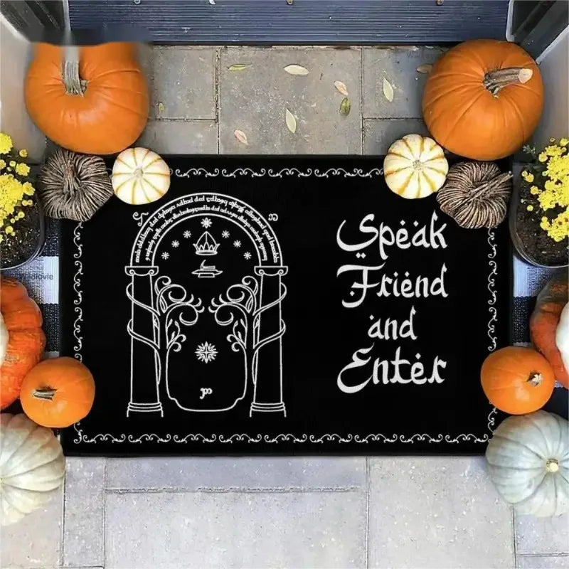 tapis porte imperméable antidérapant halloween seigneur anneaux motifs floraux classique noir blanc