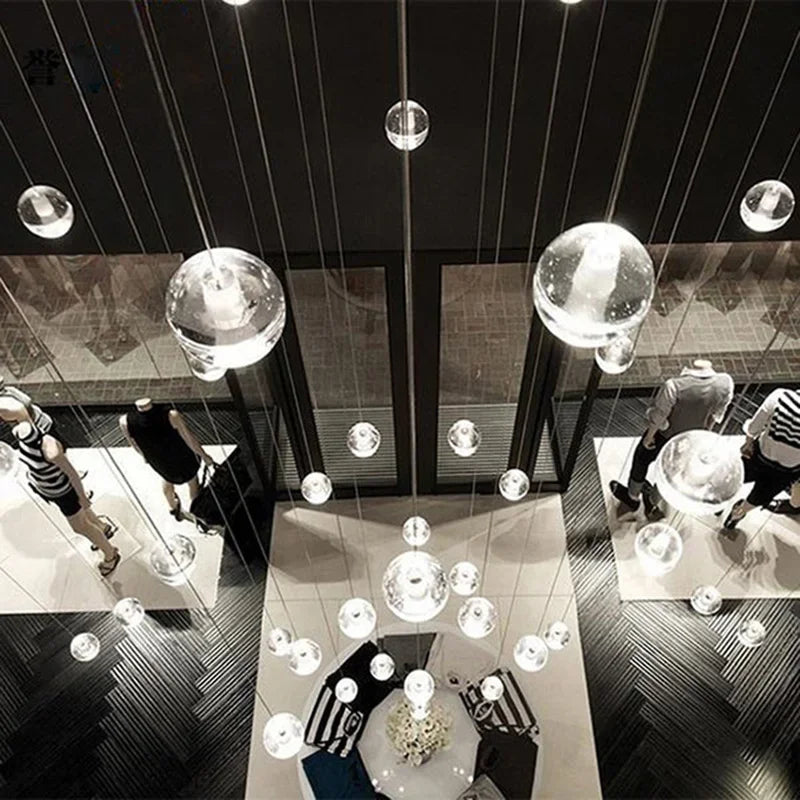 suspension lumineuse moderne cristal transparent argentées chambre salon