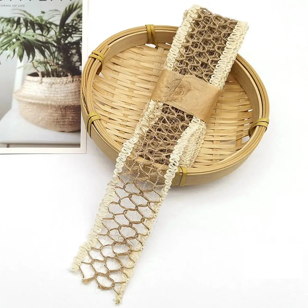 ruban jute beige motif géométrique rustique double face emballage cadeau decoration maison