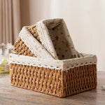 paniers rangement tissés imitation rattan floral beiges rustiques boho chic multifonctionnels stockage