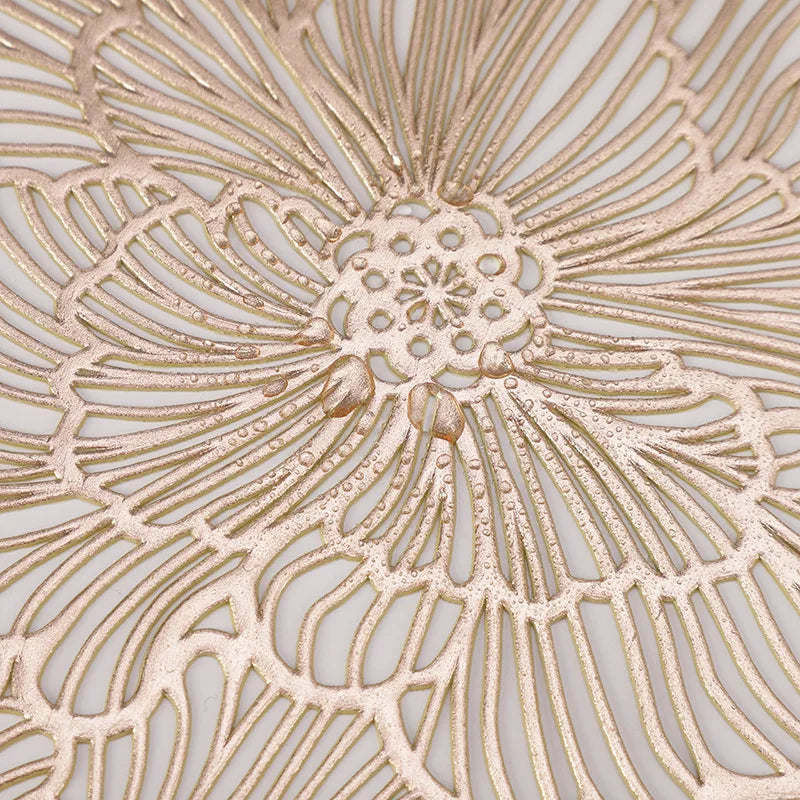 serviettes table rondes pvc fleurées classiques 38cm beige gris clair doré élégantes 10 pièces