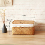 paniers paille naturels panier couvercle poignées métalliques boho chic rustique salon