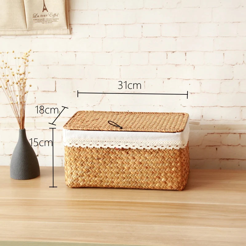 paniers paille naturels panier couvercle poignées métalliques boho chic rustique salon