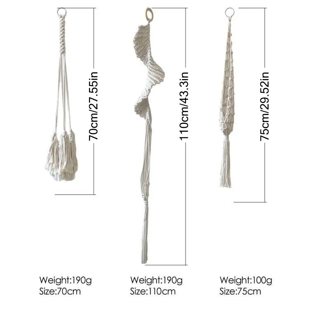 Suspension plante macramé boho blanc cassé anneaux métalliques pot fleurs non decoration