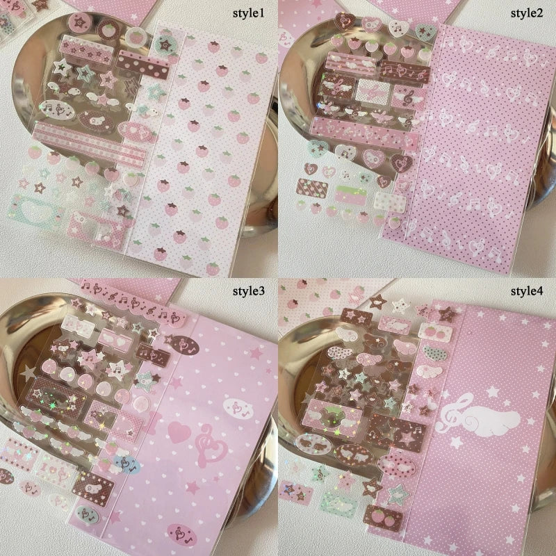 autocollants kawaii adhésifs notes musicales coeurs étoiles fruits géométriques rose blanc marron vert bleu