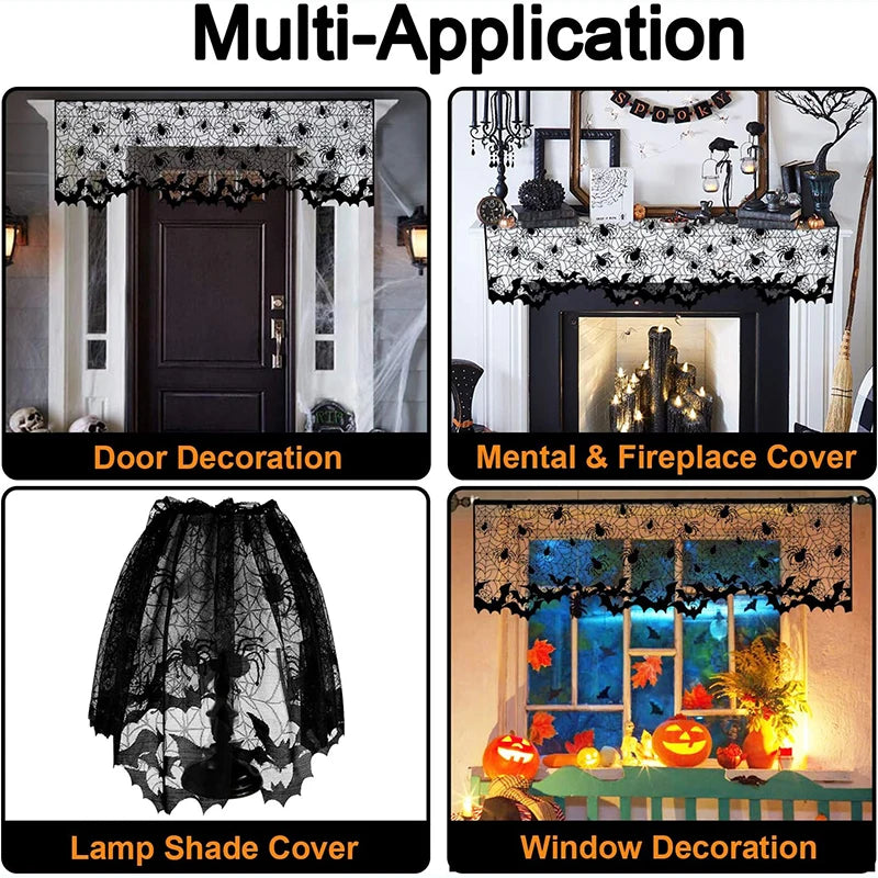 rideau halloween araignées toile araignée motifs floraux noir translucide gothique décoration fenêtre