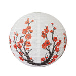 lanternes japonaises rondes traditionnelles motifs floraux semi transparentes suspension anneaux métalliques blanc rouge noirbranches
