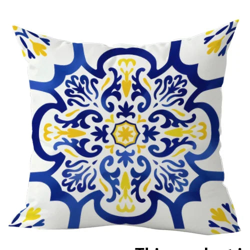 housse coussin ornements floraux moderne 100% polyester blanc bleu jaune 40x40cm 45x45cm 50x50cm 60x60cm