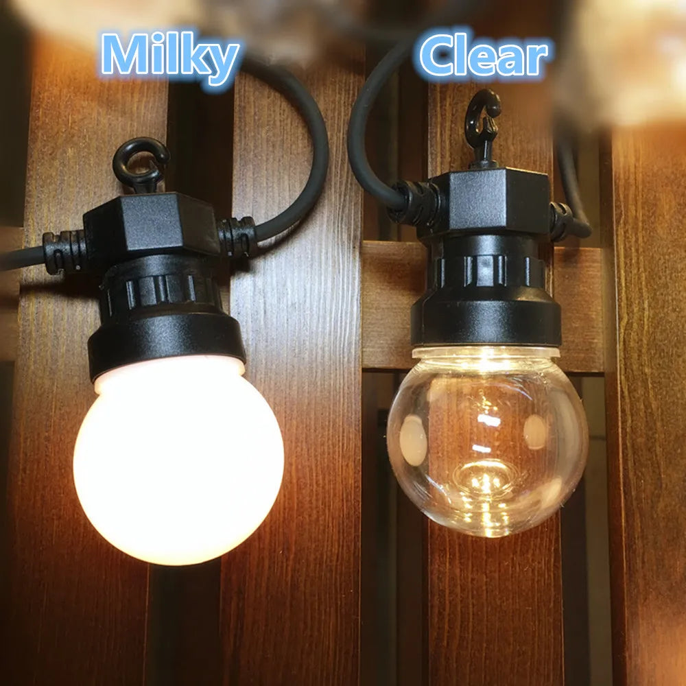 Détail des boules transparentes LED de la guirlande