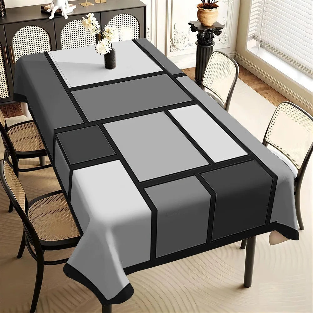 nappe géométrique blanche gris moderne imperméable lavable machine réutilisable assises couverts fruits maison