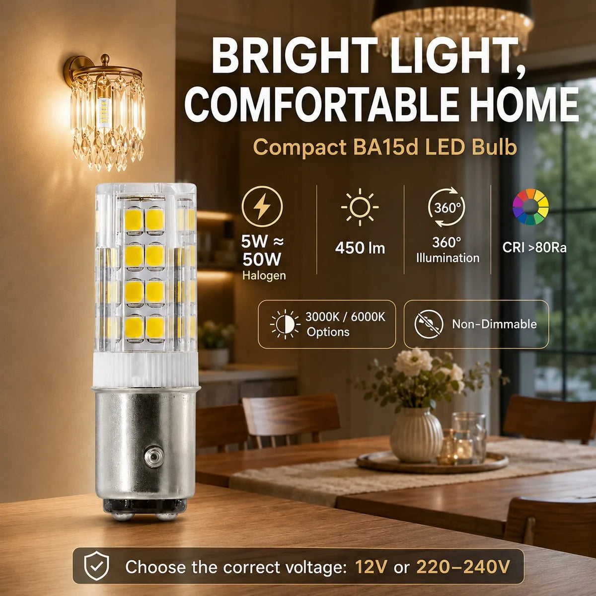 ampoule led bayonet ba15d 5w blanc chaud 3000k blanc jour 6000k moderne 52 leds