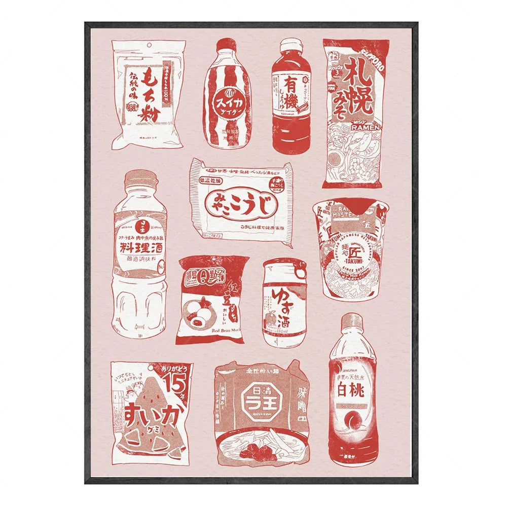 affiches art moderne bouteilles paquets cerfs cadre bois toile imprimée couleur blanc rouge vert