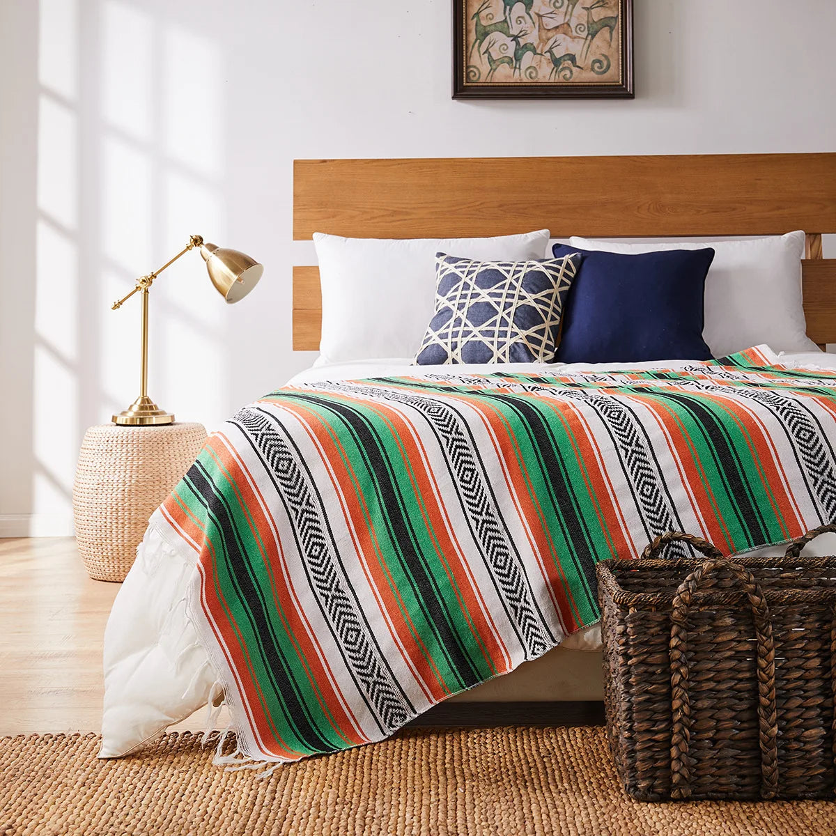 couverture plaid méditerranéen rayé multicolore portable pique nique voyage hospitalière maison avion